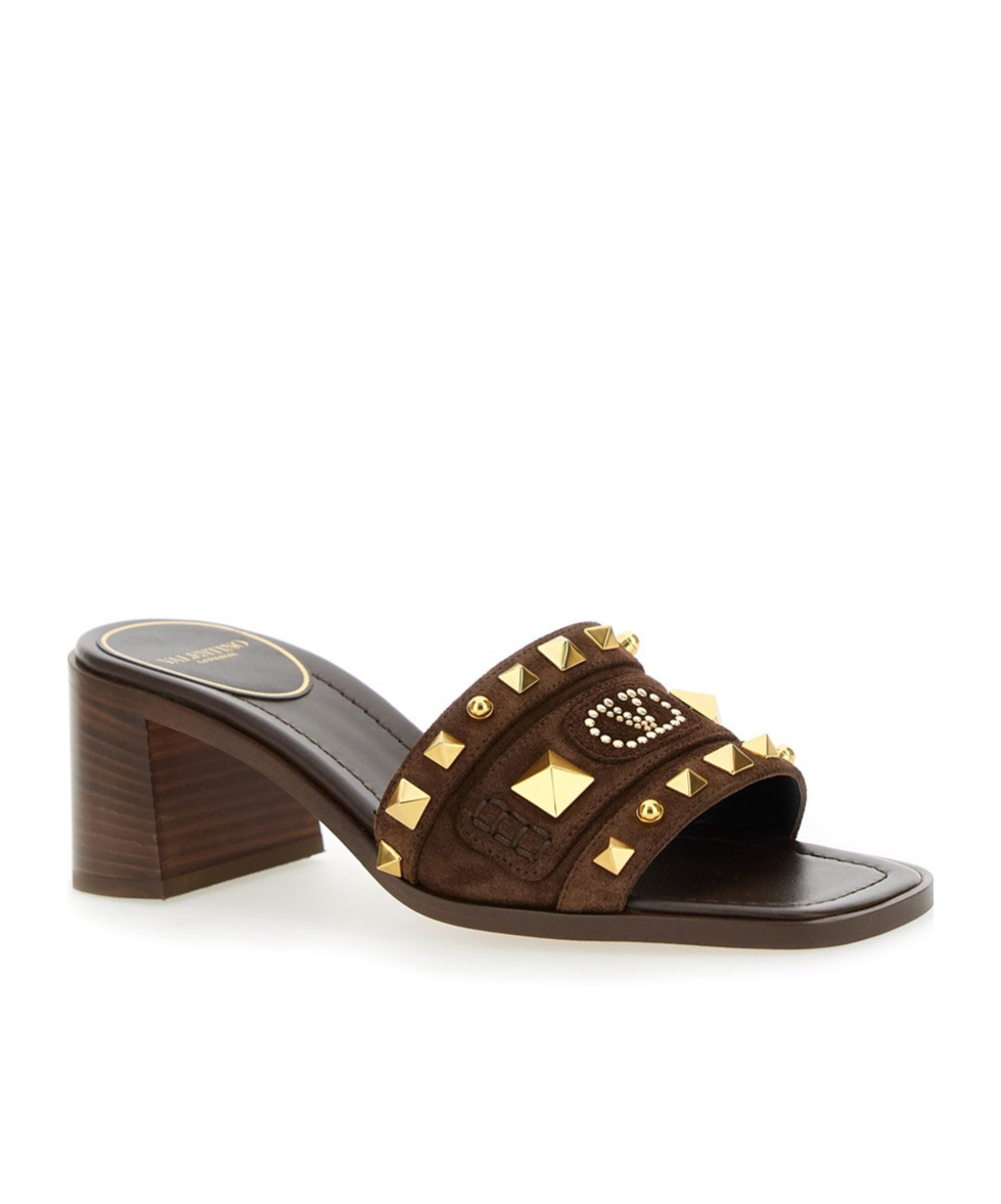 Valentino Square-headed High-heeled Sandals In Brown