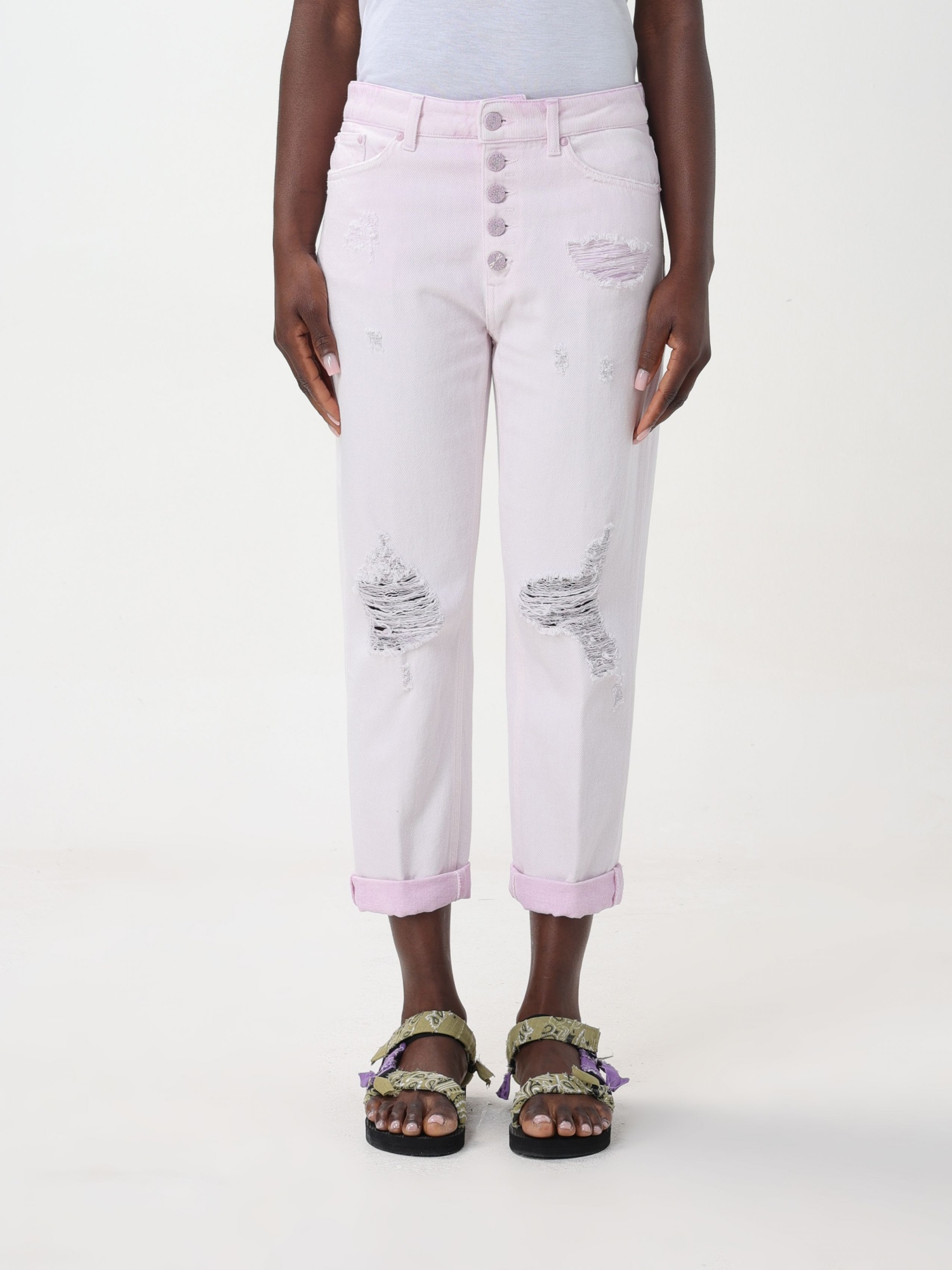 Dondup Distressed Buttoned-fly Cropped Trousers In Neutral