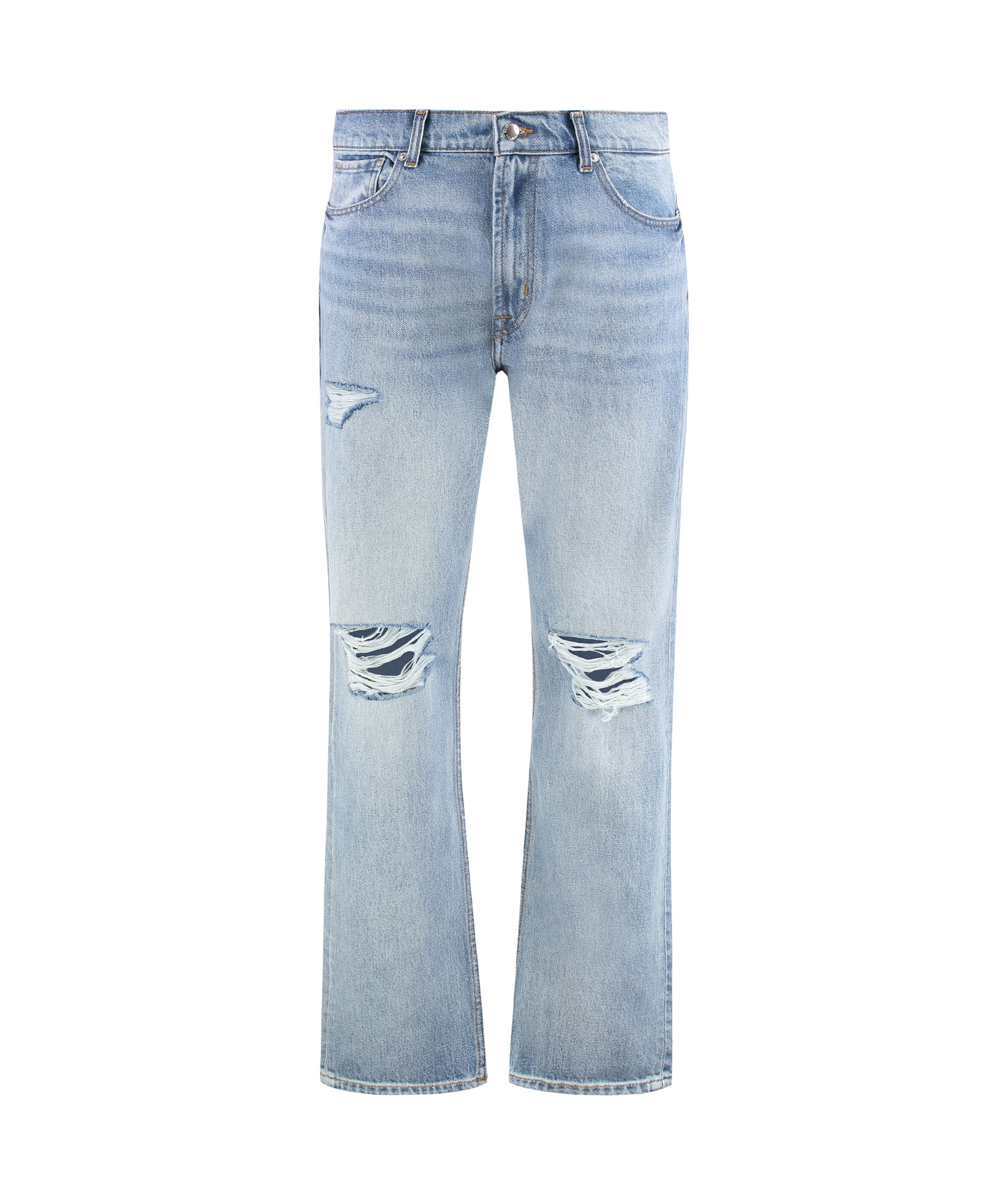 7 For All Mankind Elephant Leg Ripped Light Denim Jeans In Blue
