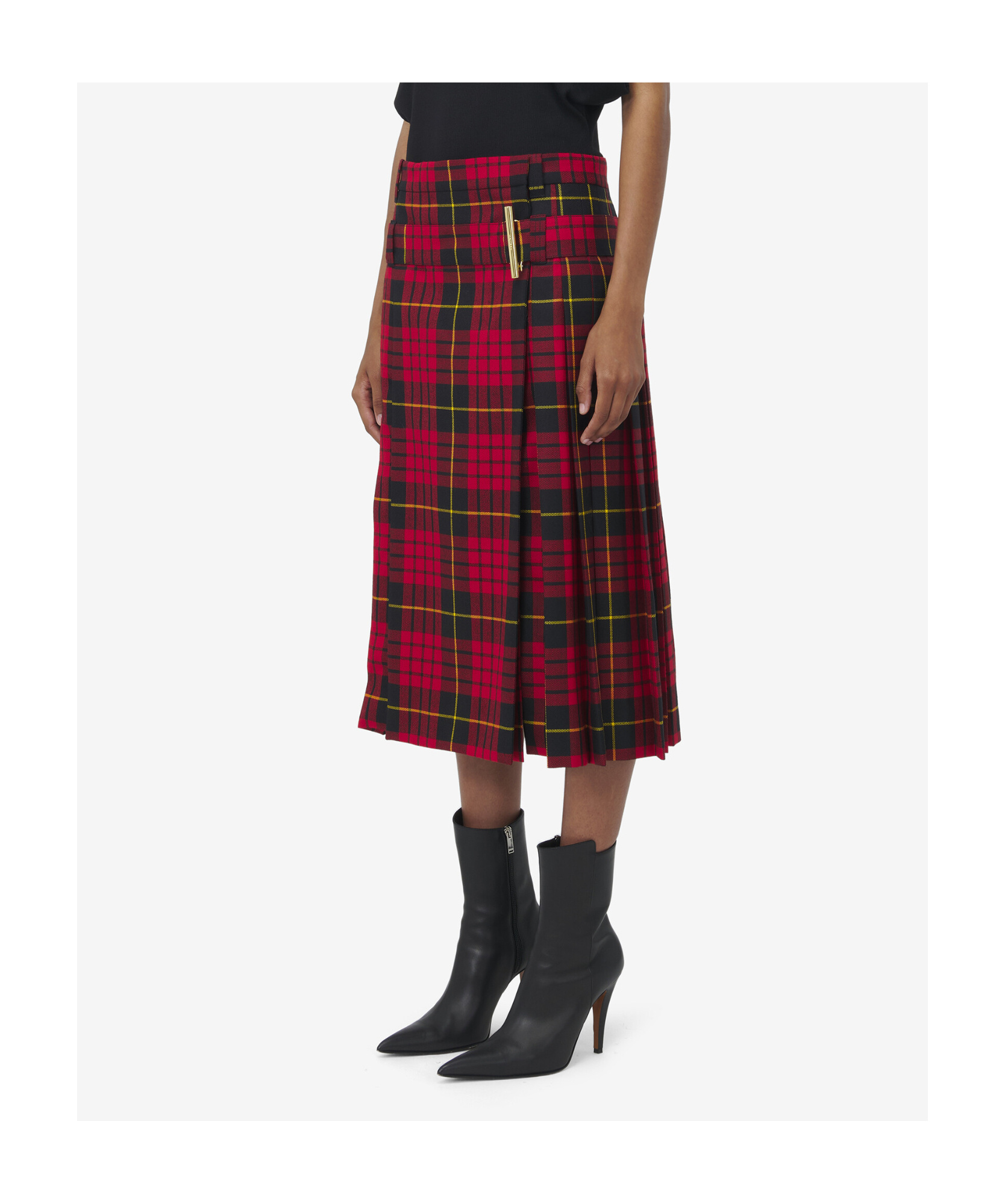 Alexander Mcqueen Pleated Plaid Mid-length Skirt In Black
