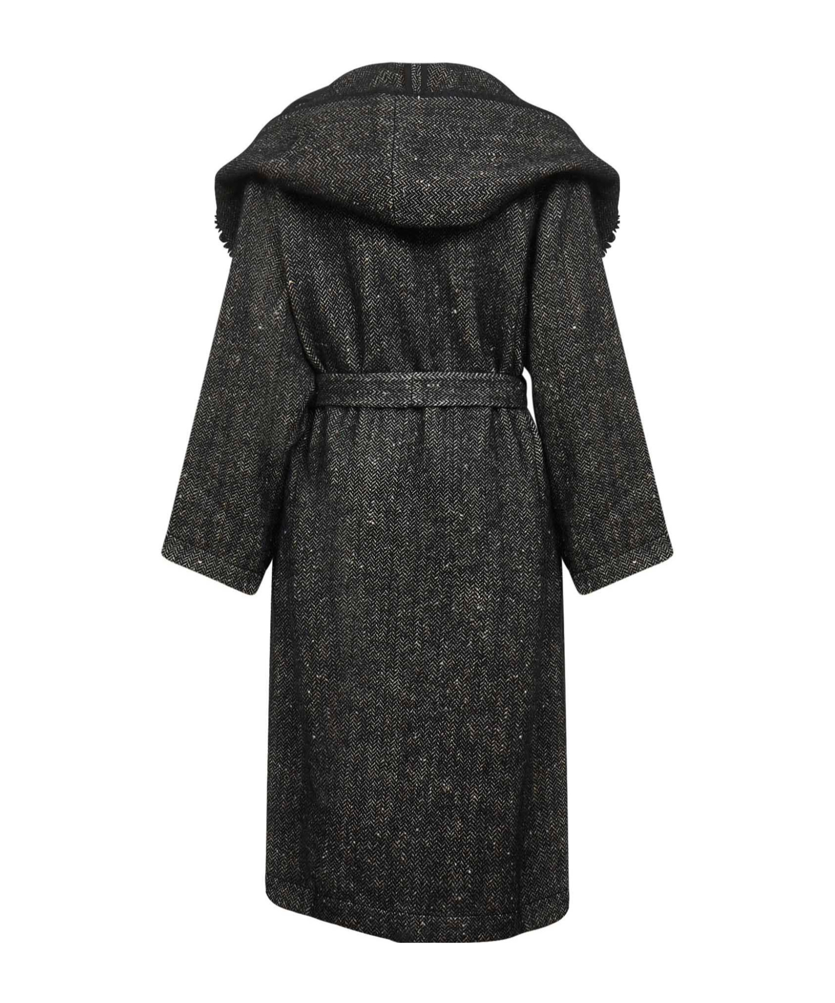 Uma Wang Black Chevron Pitti Coat With Hood In Black