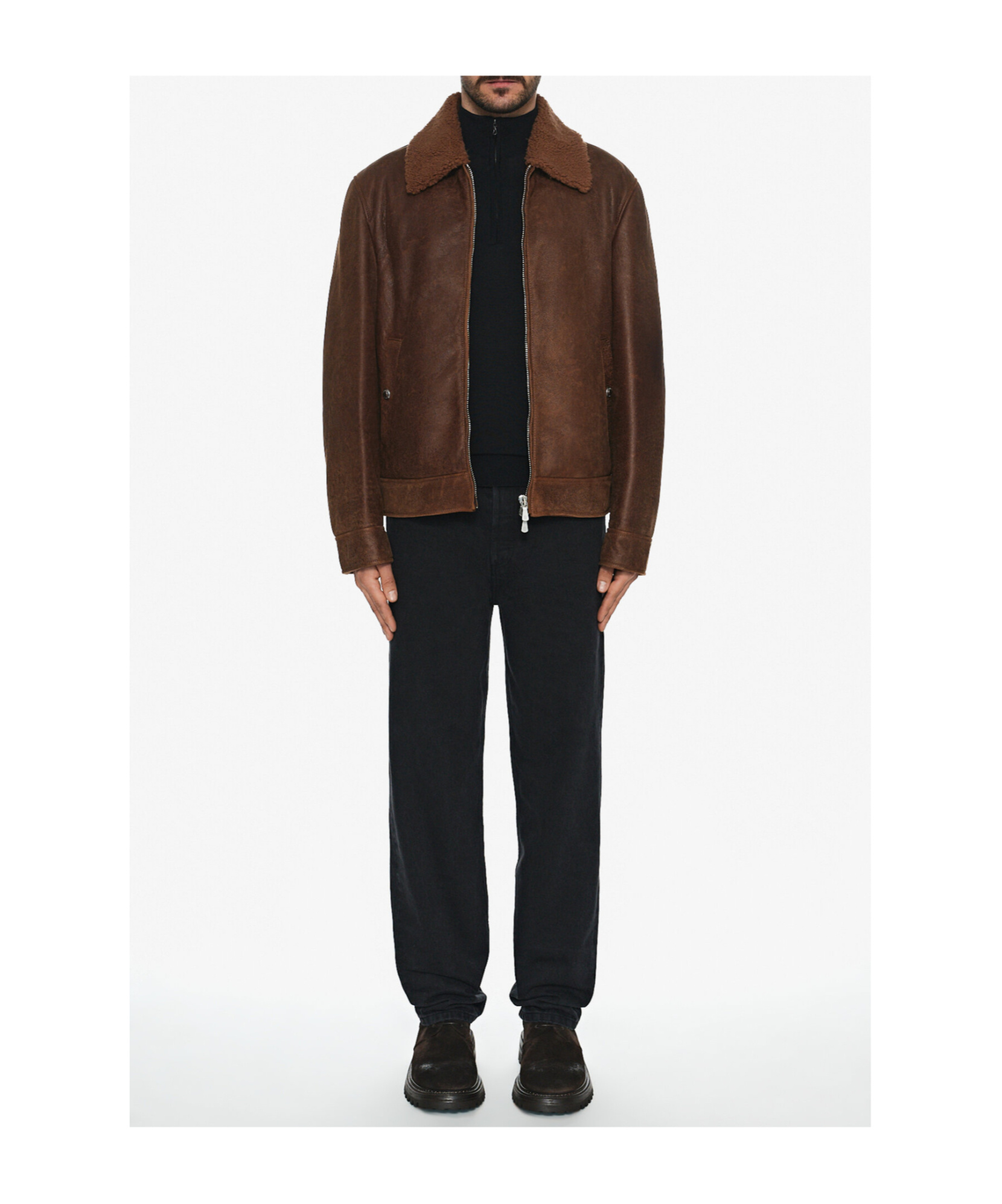 Eleventy Lapel Zipper Leather Jacket In Brown
