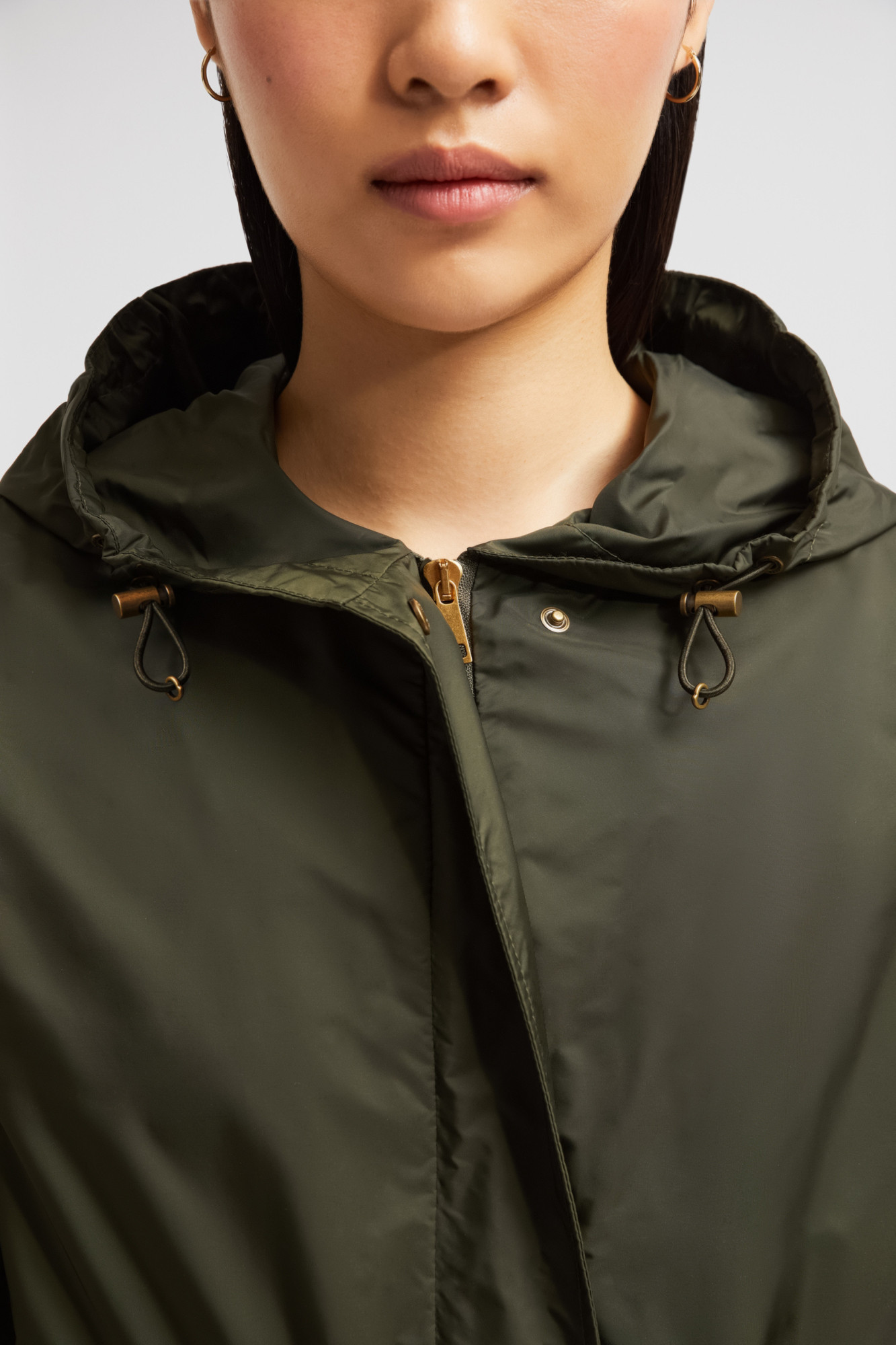 Moncler Long-sleeved Hooded Coat In Green