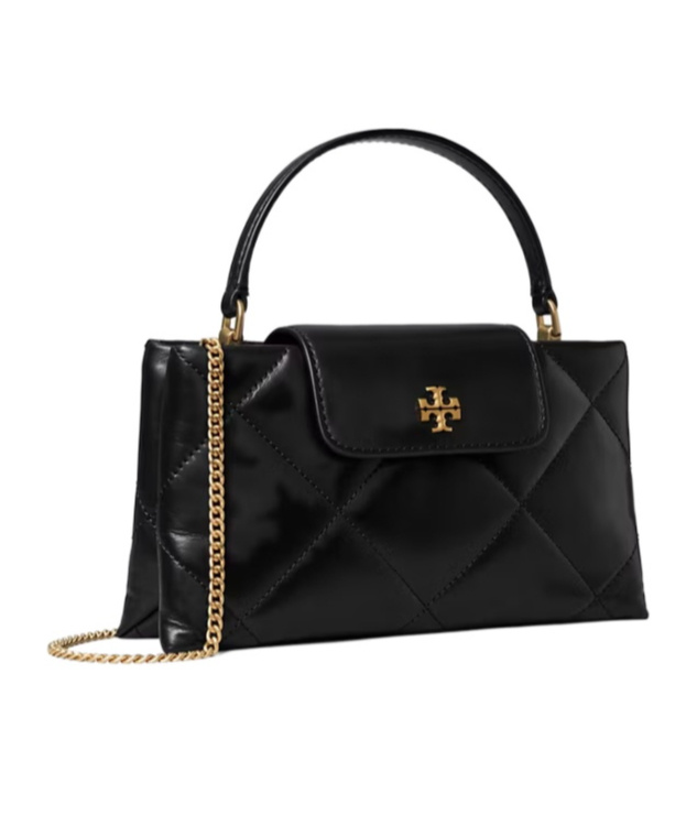 Tory Burch Kira Diamond Quilted East-west Top Handle Bag In Black