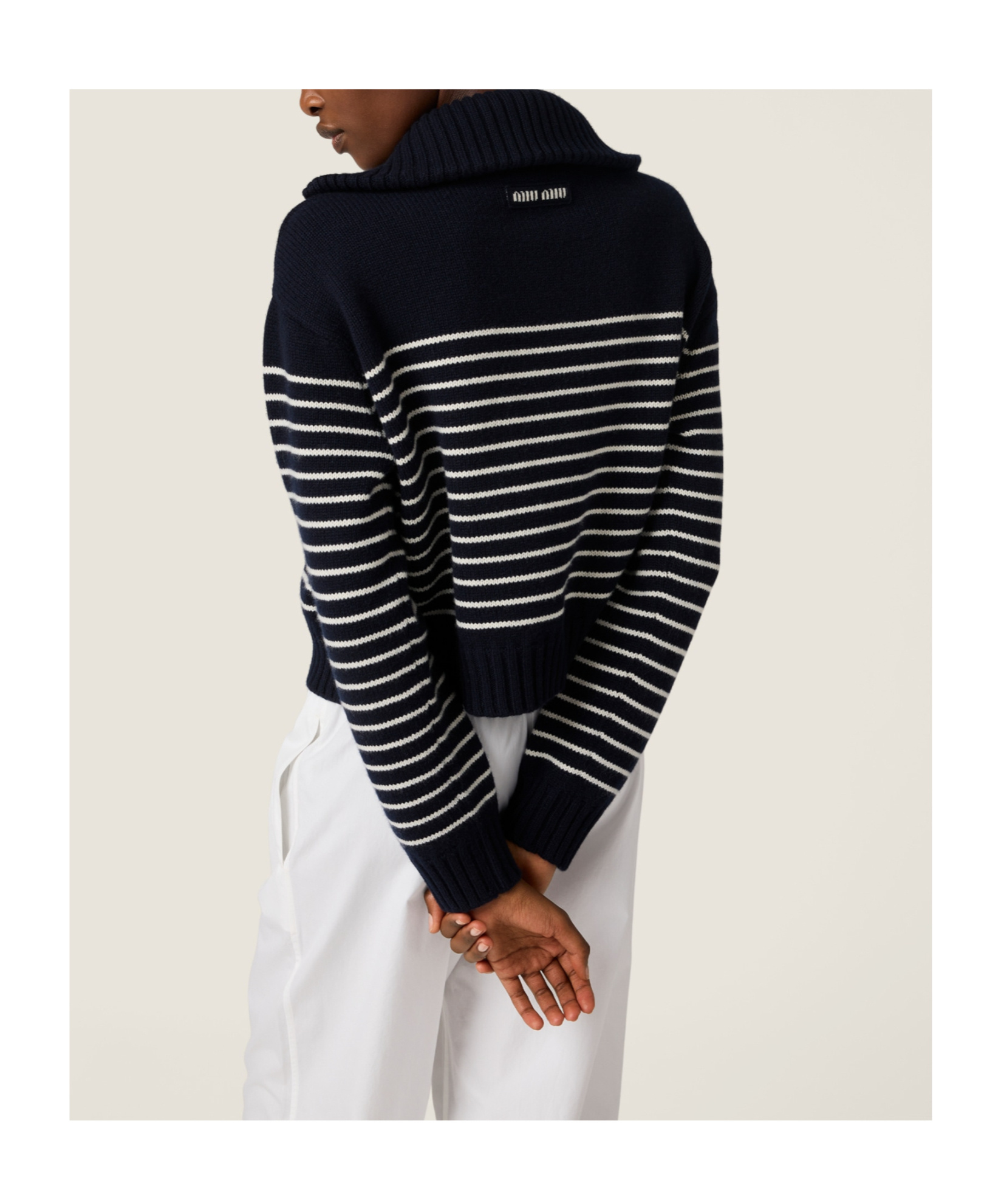 Miu Miu Cashmere Sweater With Ribbed Cuffs And Hem In Black