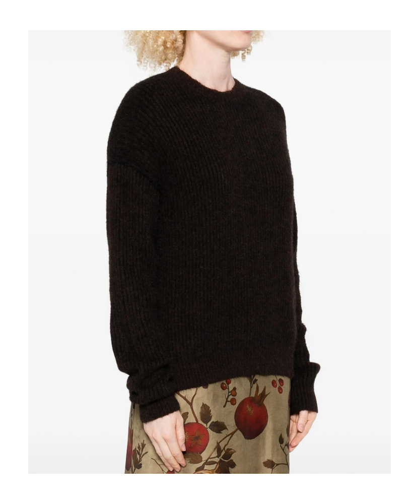 Uma Wang Ribbed Crew-neck Sweater In Brown
