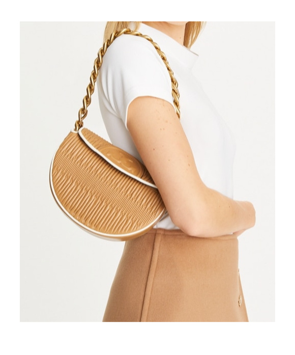 Shop Tory Burch Mini Fleming Crescent Bag In Brown