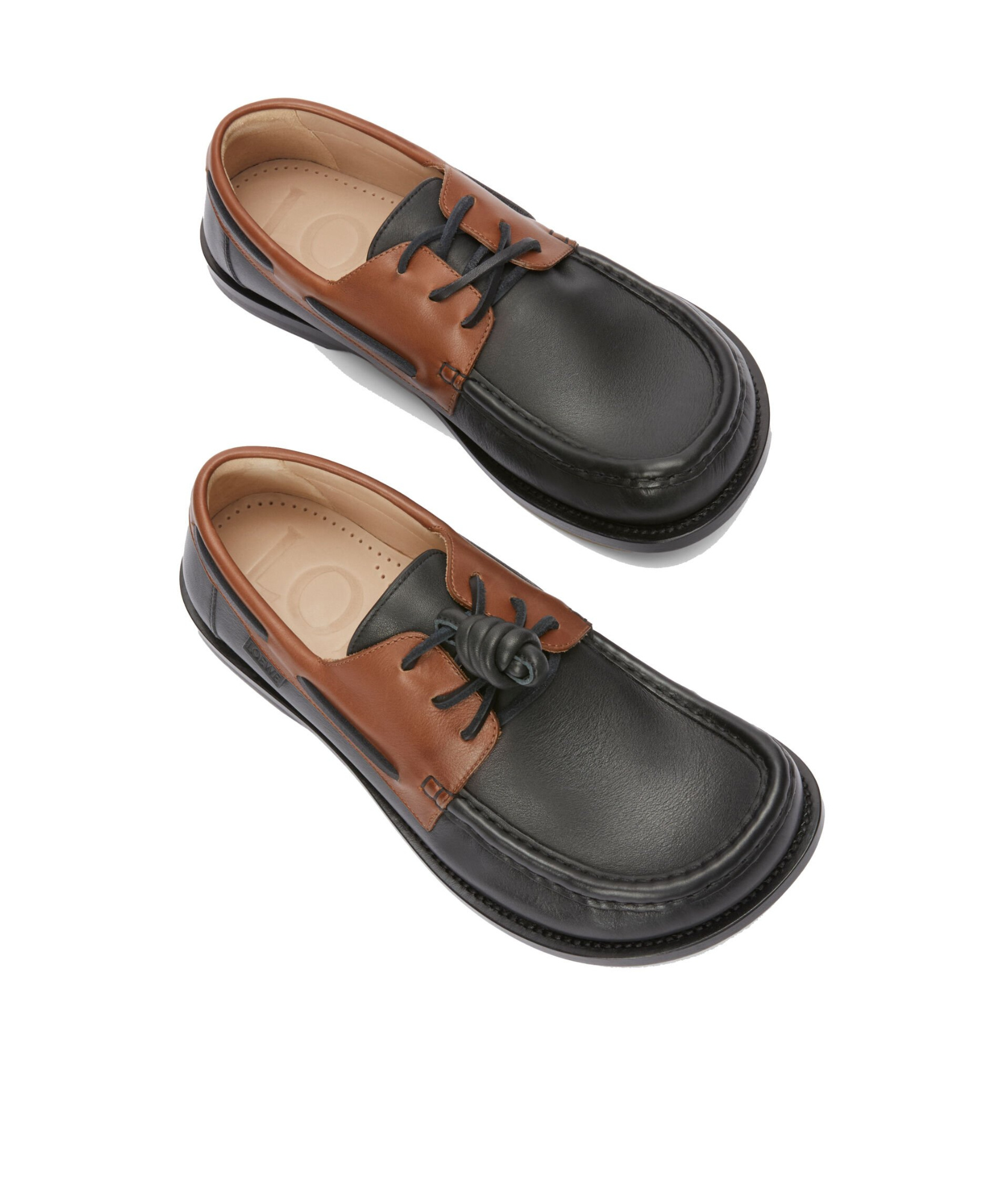 Loewe Sculpted Black Leather Shoes With Brown Accents In Black