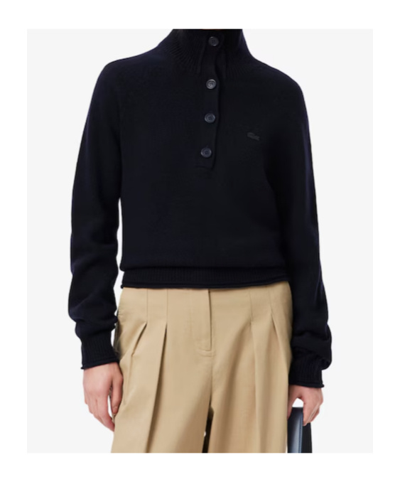 Lacoste Carded Wool High Neck Sweater In Blue