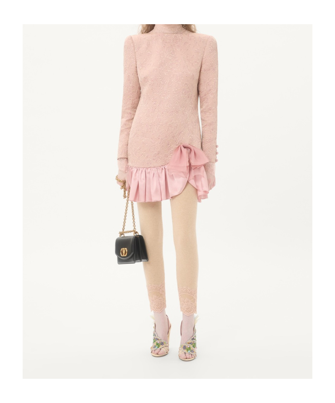 Valentino Floral-jacquard Ruffled Dress In Pink