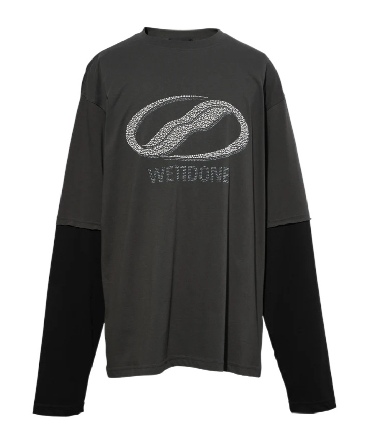 We11 Done Gray Pearl Logo Long-sleeved T-shirt In Gray