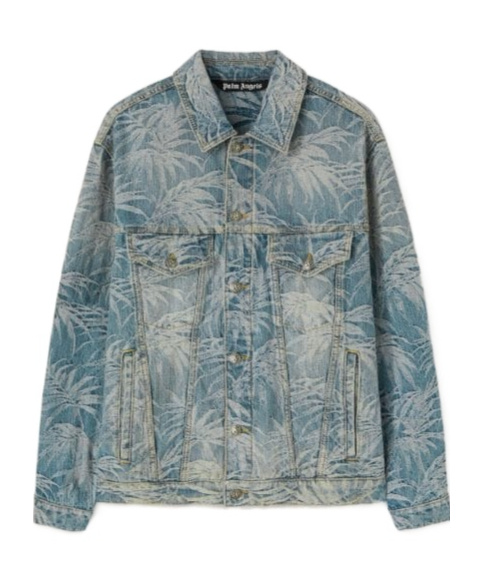 Palm Angels Long-sleeved Denim Jacket In Gray