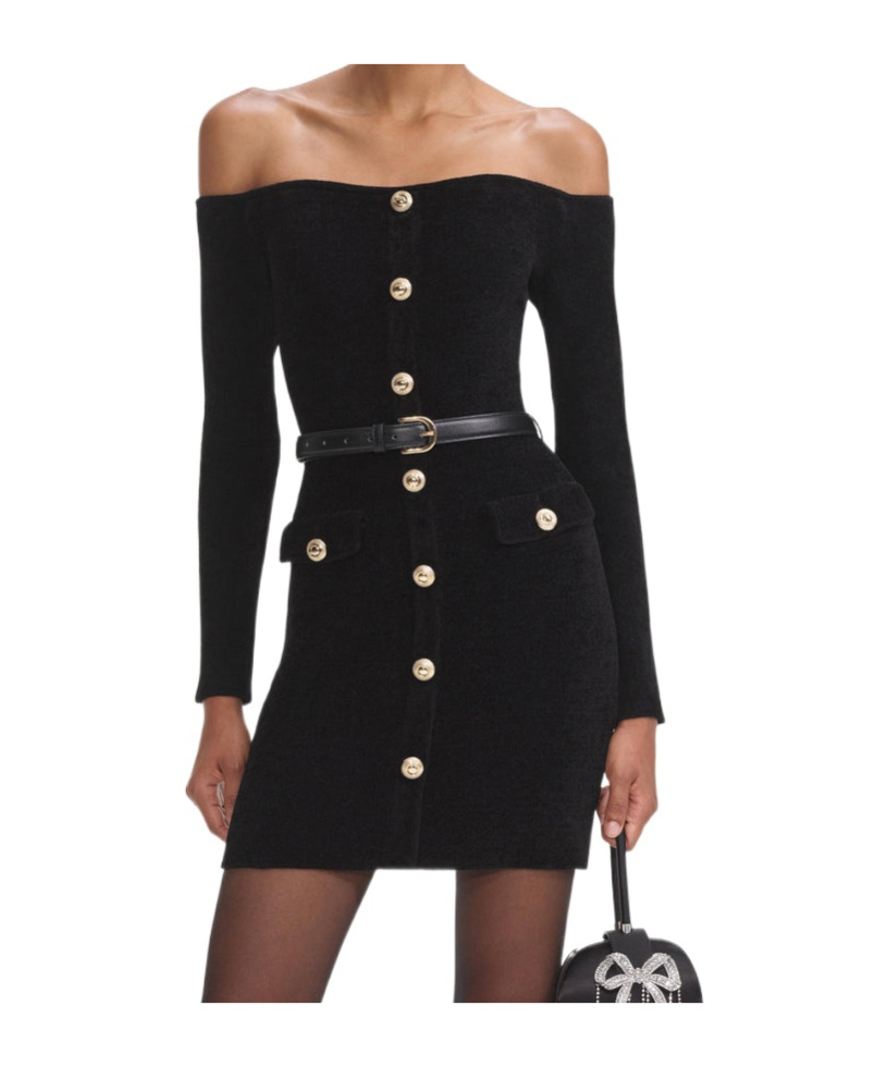 Self-portrait Knitted Mini Dress In Black