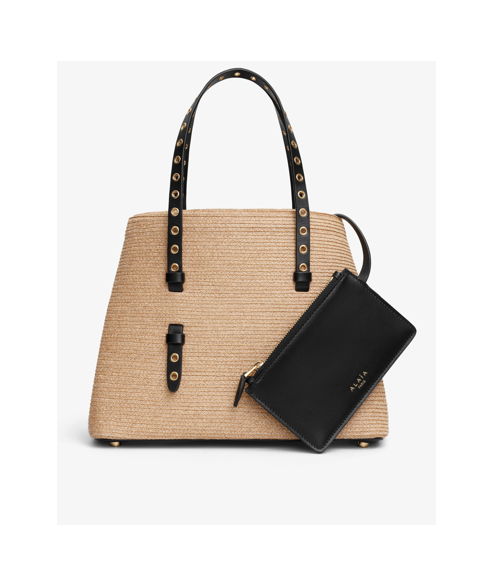 Alaïa Mina 25 Shoulder Bag In Paper Straw And Leather In Nude