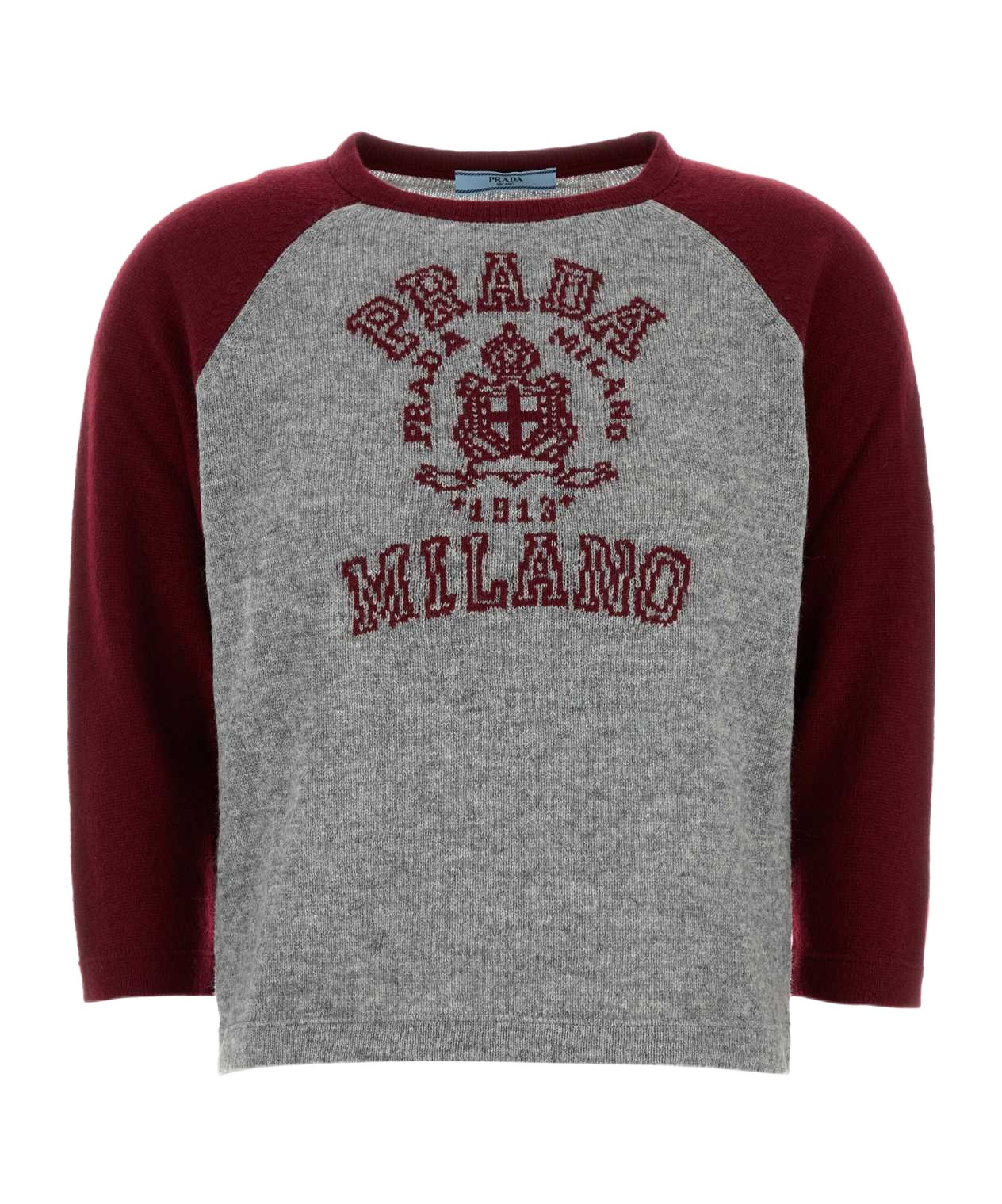 Prada Logo Intarsia Cashmere Sweater In Gray