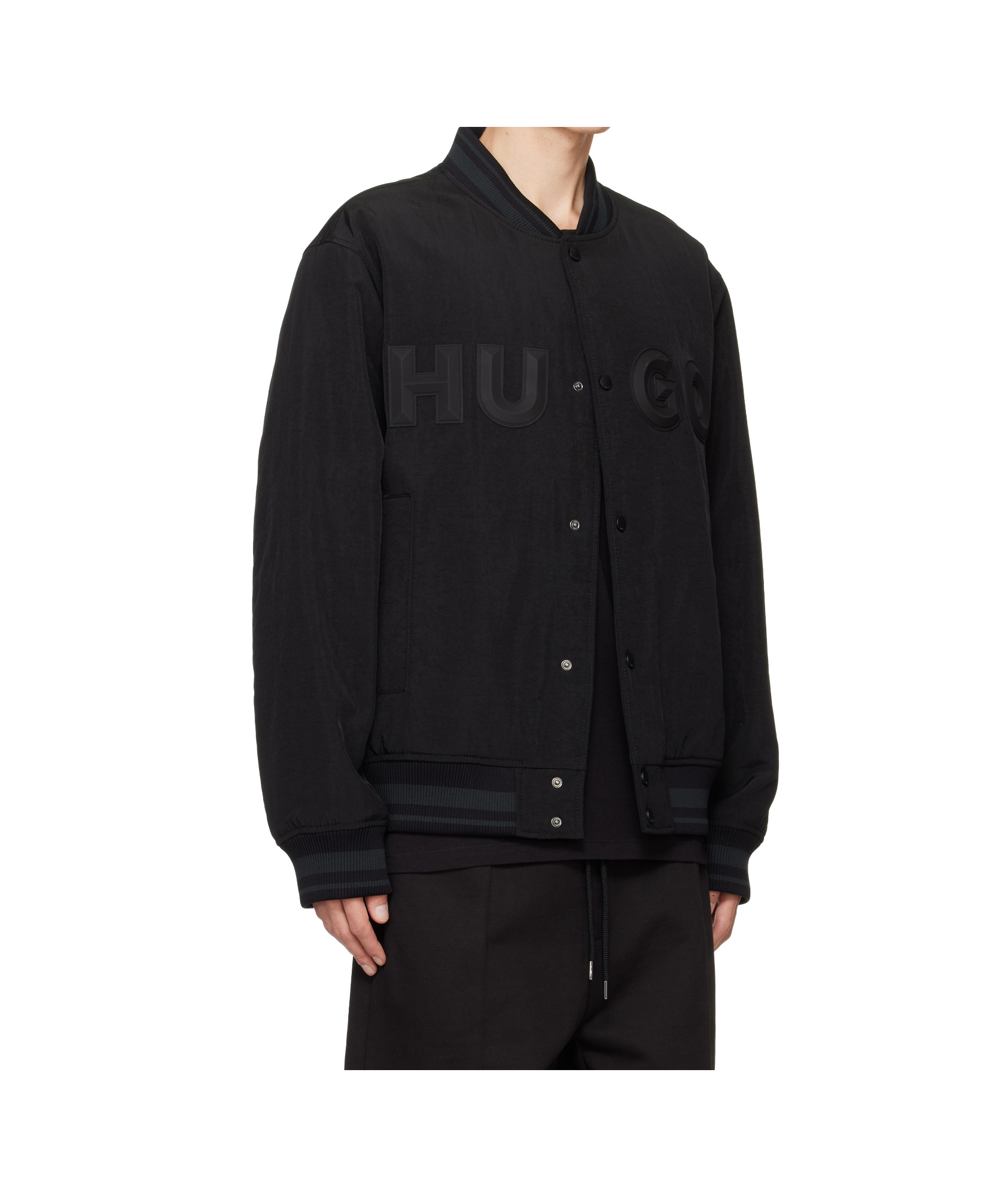Hugo Boss Water-repellent Bomber Jacket With Rubberized Logo In Black