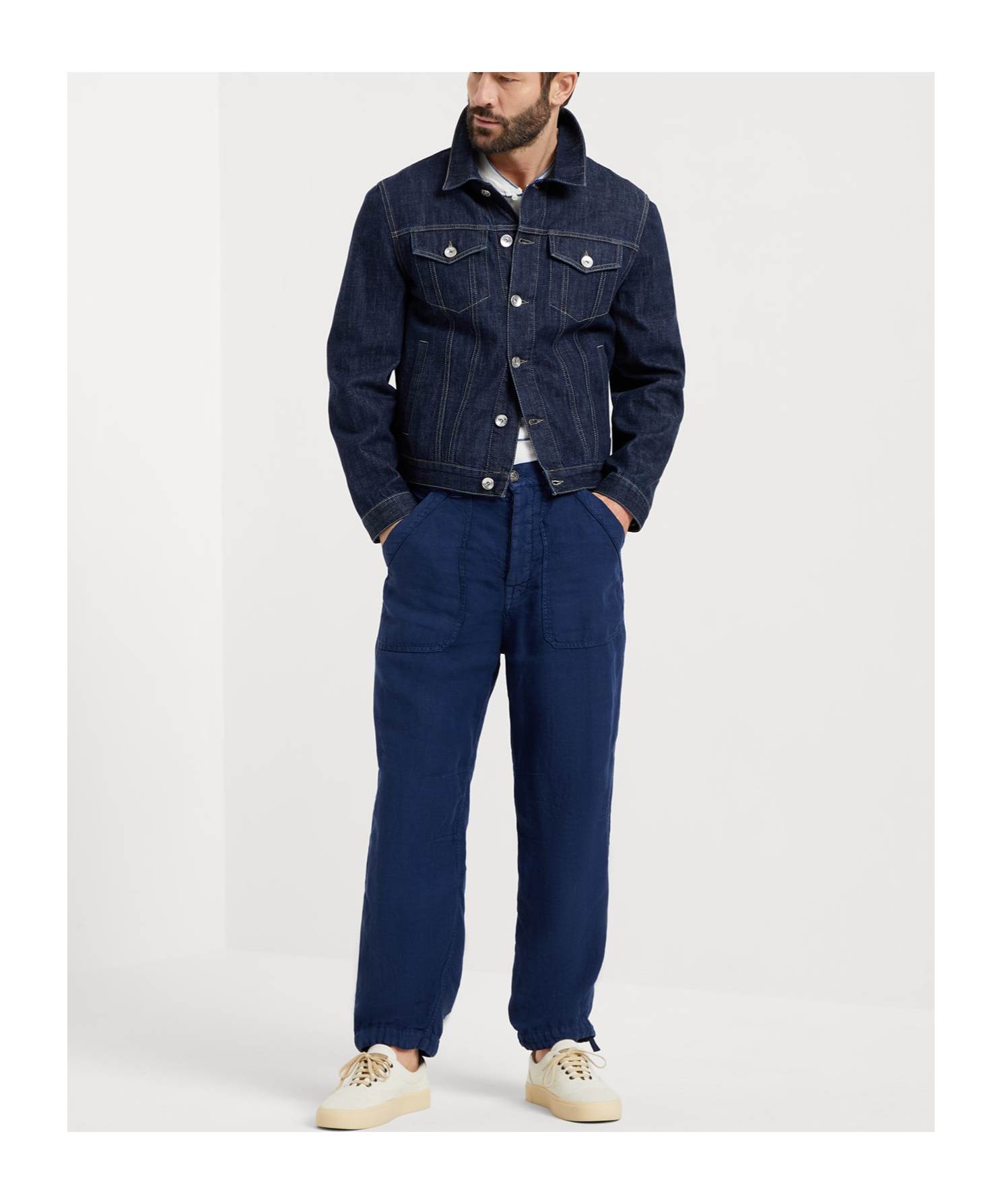 Brunello Cucinelli Dyed Linen Straight-leg Trousers In Blue