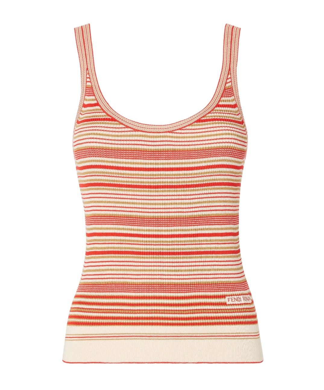 Fendi Beige And Red Striped Cotton And Silk Top