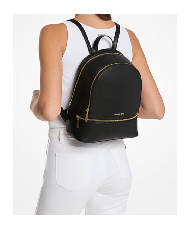 Michael Kors Rhea Medium Pebbled Leather Backpack In Black