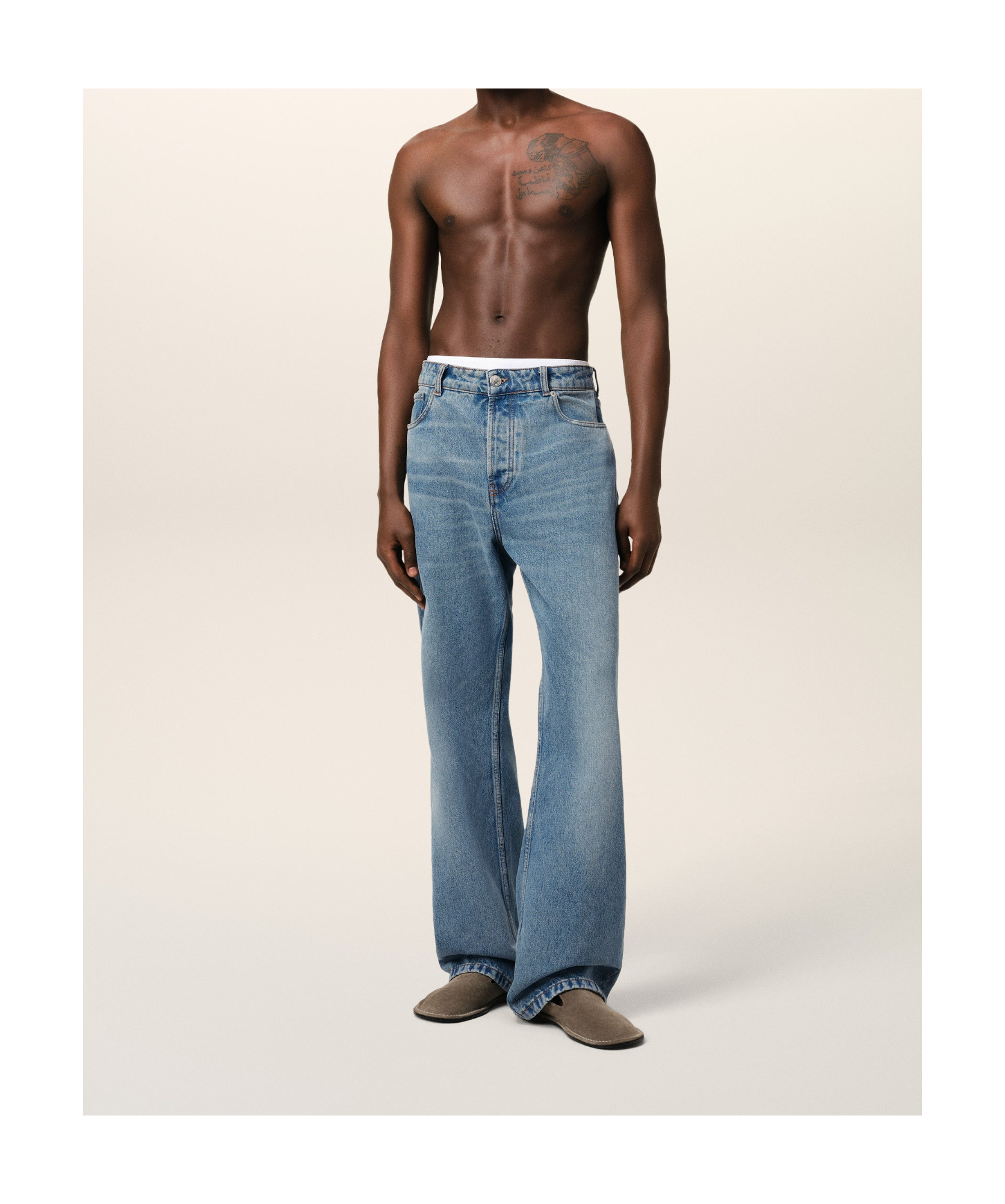 Ami Alexandre Mattiussi Ami Straight-leg Denim Jeans With Faded Blue Wash And Leather Accent