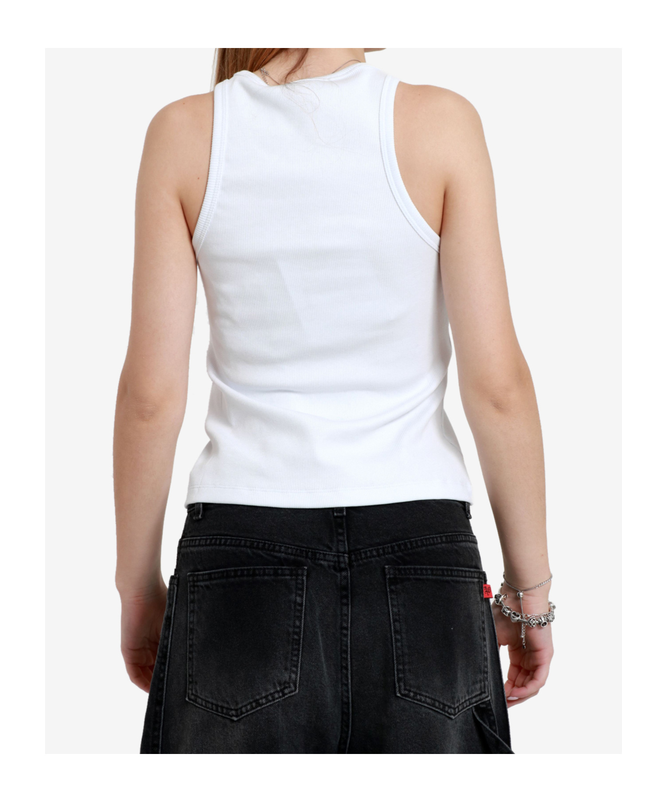 Msgm Embroidered-logo Ribbed Tank Top In White