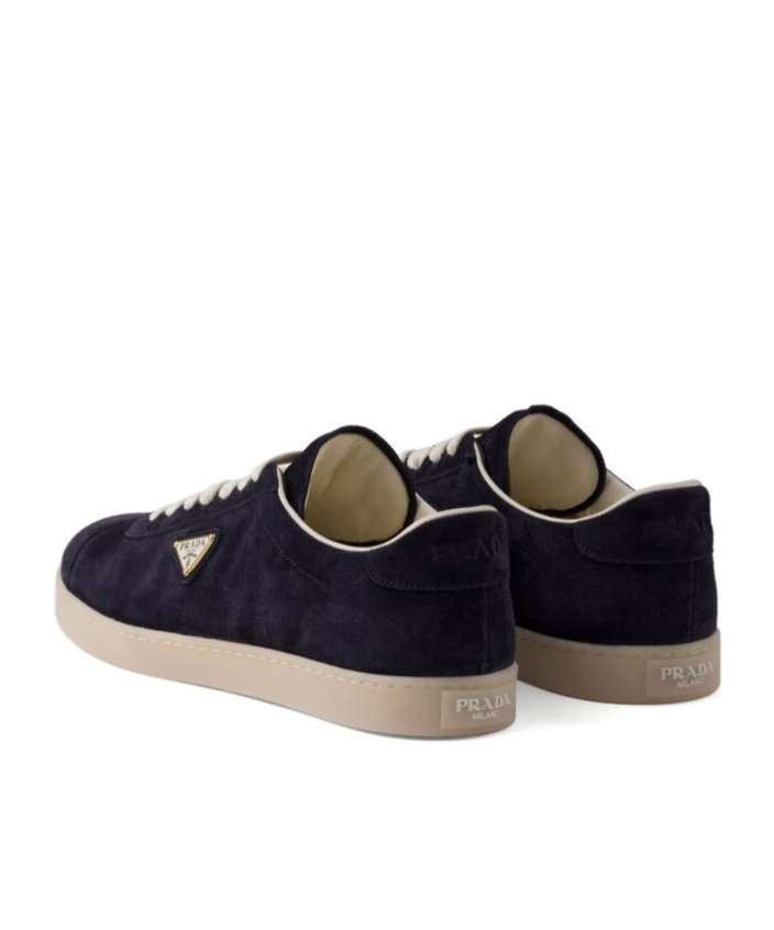 Prada Low-top Suede Sneakers With Rubber Sole In Blue