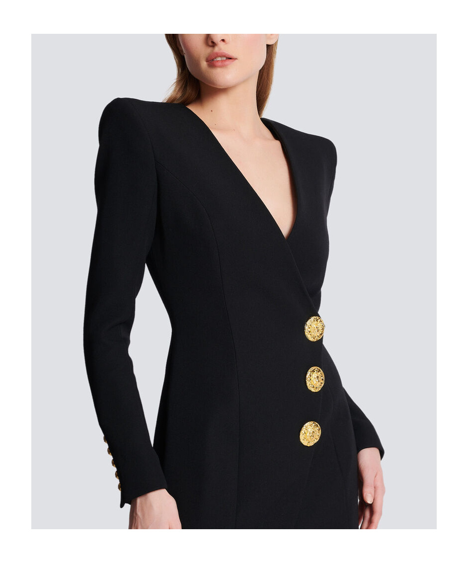 Balmain A Dress With A Low Collar With Decorative Buttons In Black