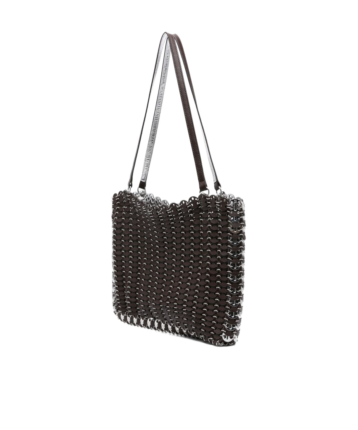 Rabanne Woven Leather Shoulder Bag With Metallic Accents In Black