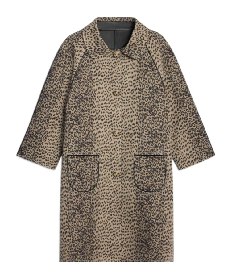 Celine Laminated Coat In Leopard Cotton In Gray