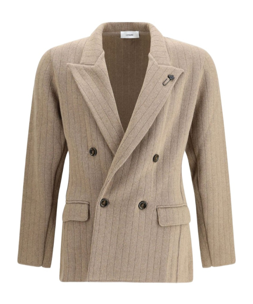 Lardini Double-breasted Knit Jacket In Gold