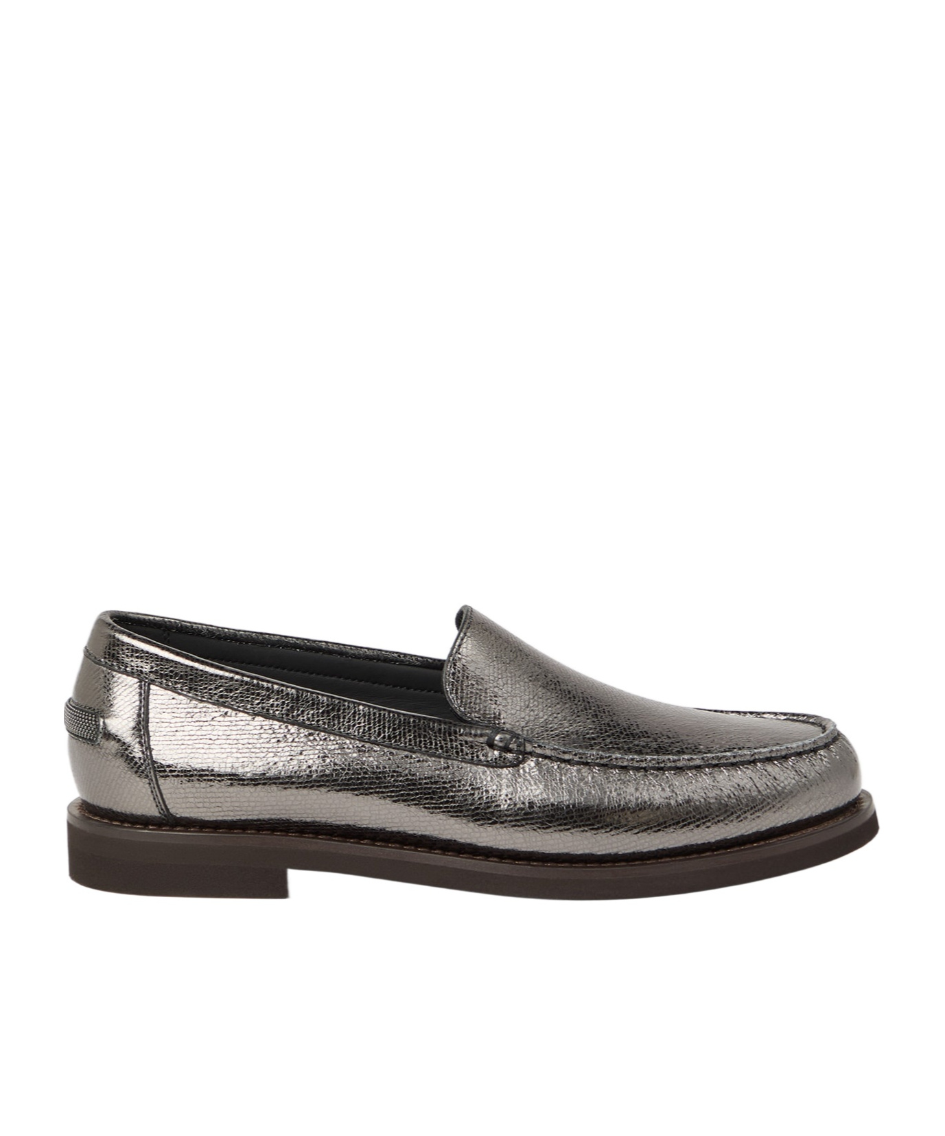 Brunello Cucinelli Leather Loafers In Metallic