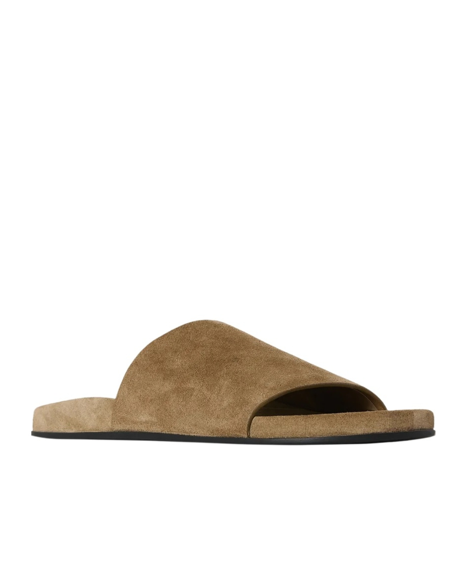 The Row Hugh Suede Flat Slide Sandals