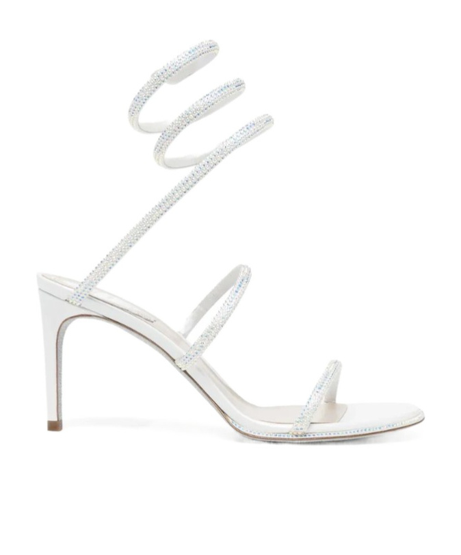 René Caovilla Cleo 80 Wraparound Satin Sandals In White