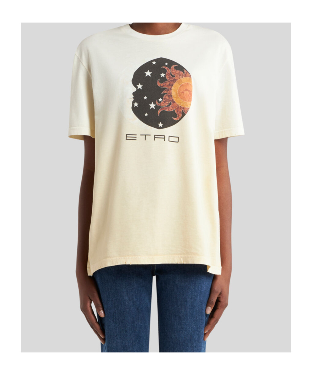 Etro Graphic Print Short Sleeve Crew Neck Top In Neutral
