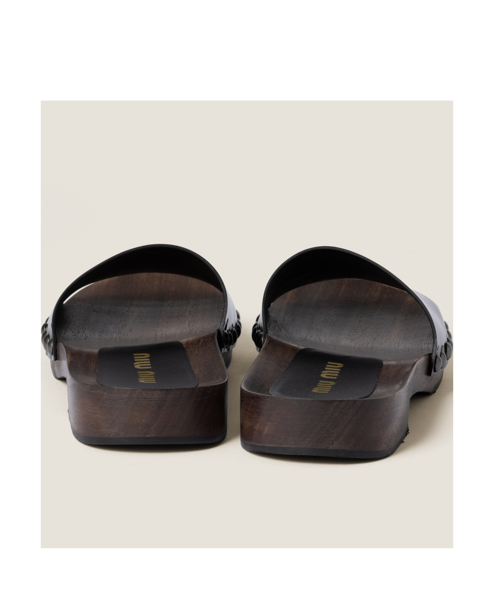 Miu Miu Studded Detail Wooden Sole Clogs In Black