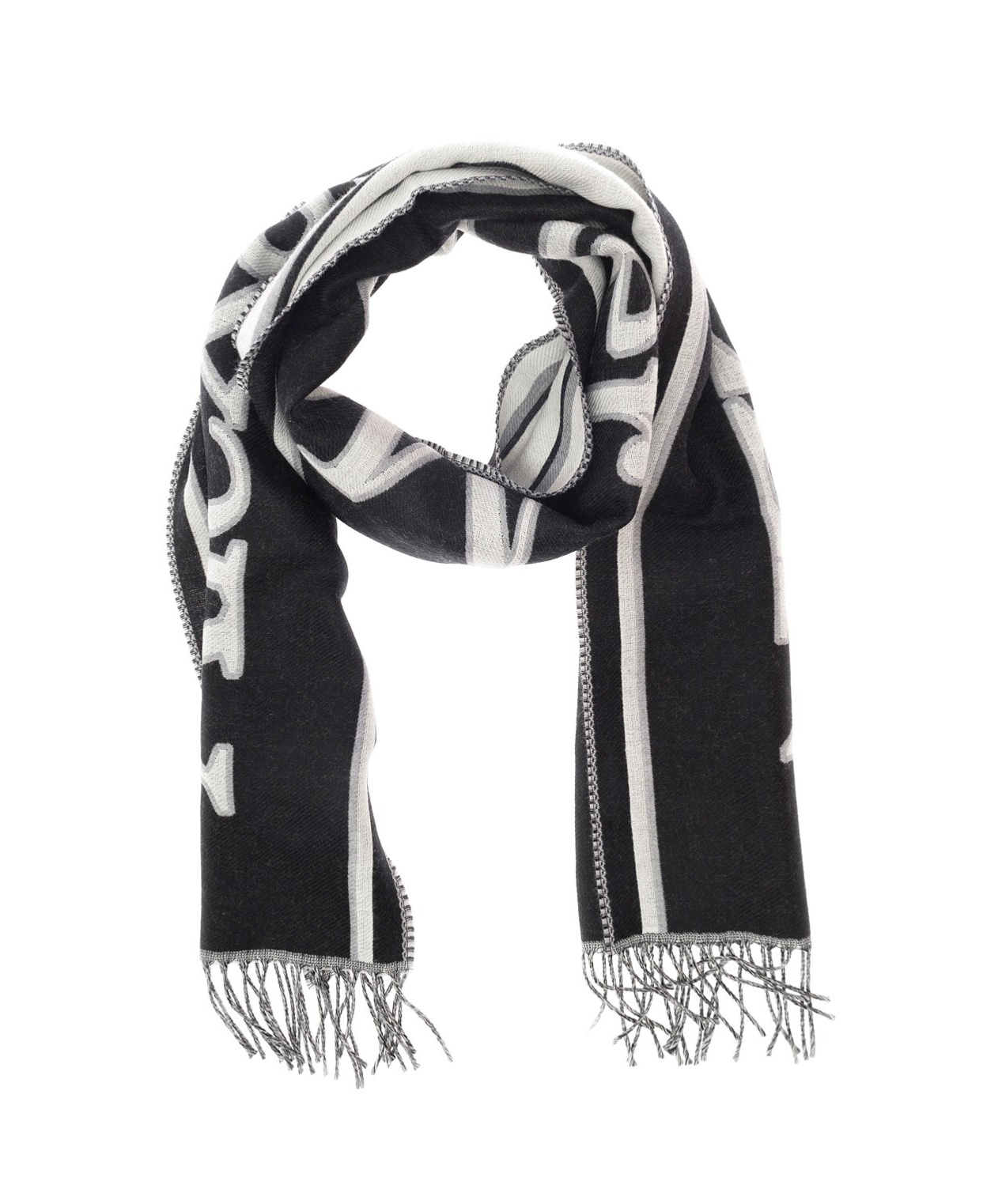 Alexander Mcqueen Black Wool Wraparound Logo Scarf In White