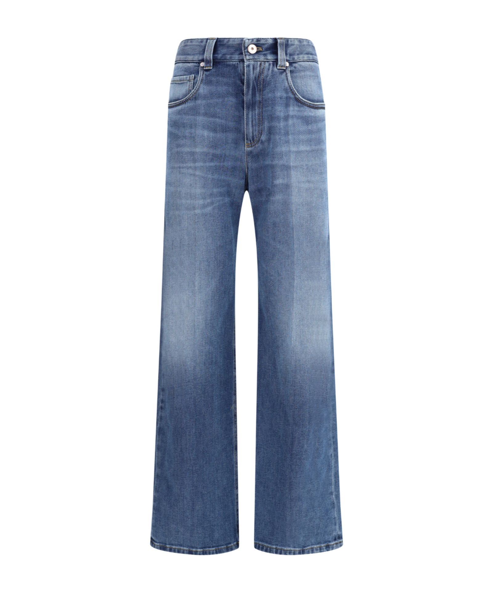Brunello Cucinelli Blue Jeans With Logo Patch On The Rear And Faded Effect In Multi