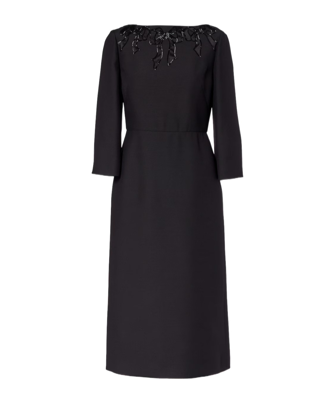 Valentino Embroidered Wool And Silk Midi Dress In Black