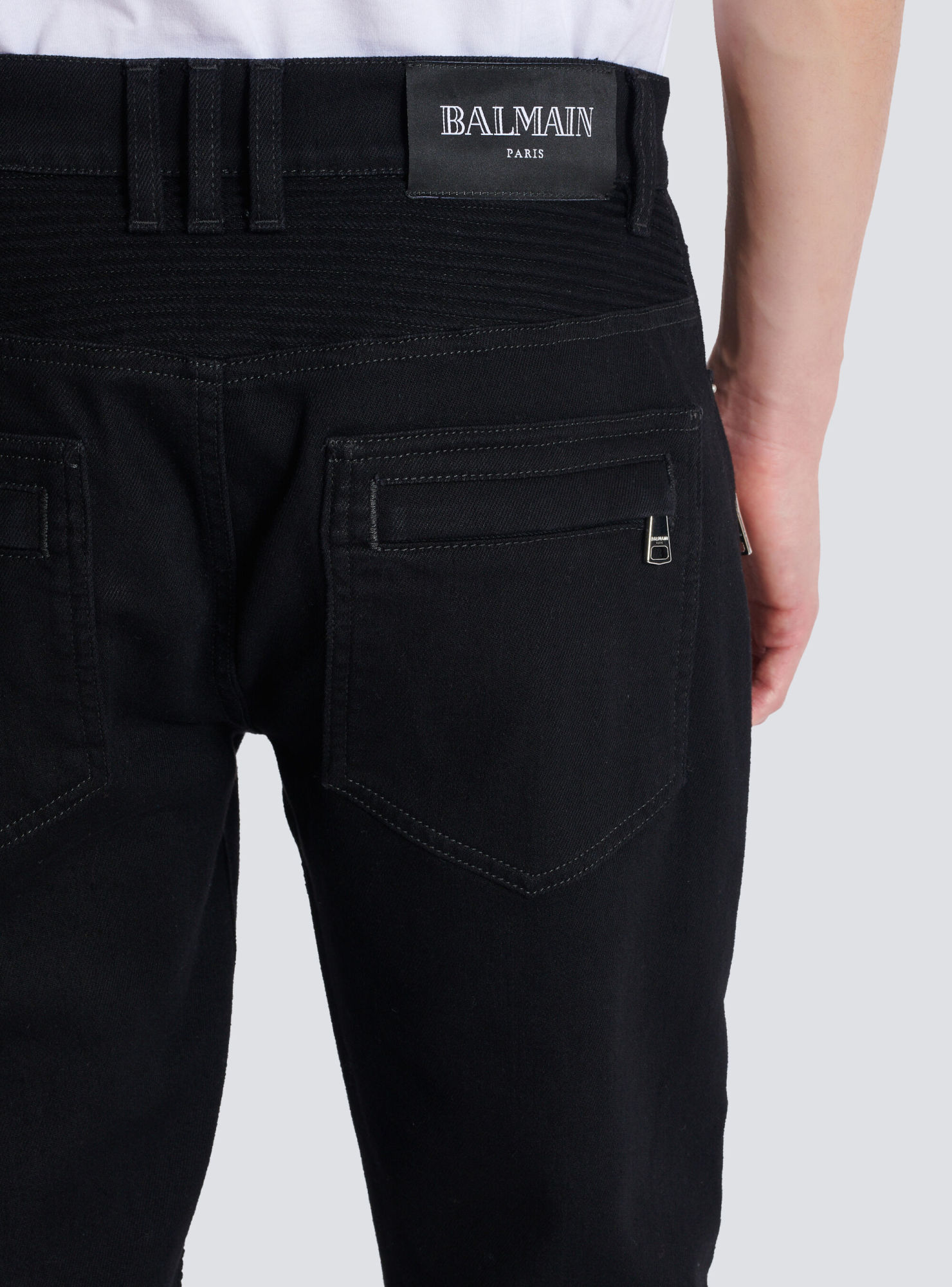 Shop Balmain Slim-fit Biker Jeans In Black Denim