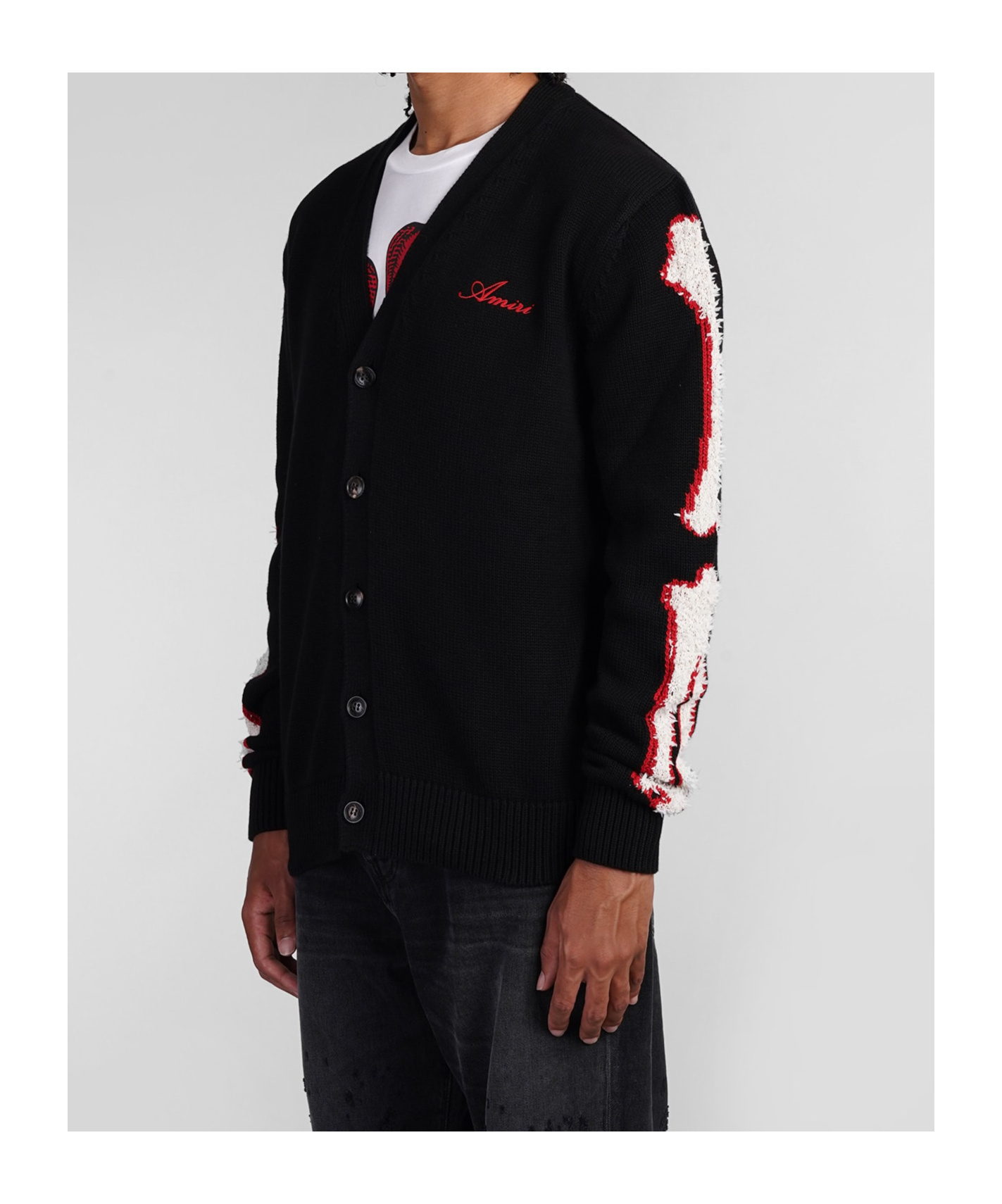 Amiri Black Cardigan With Bones Motif And Logo In Black