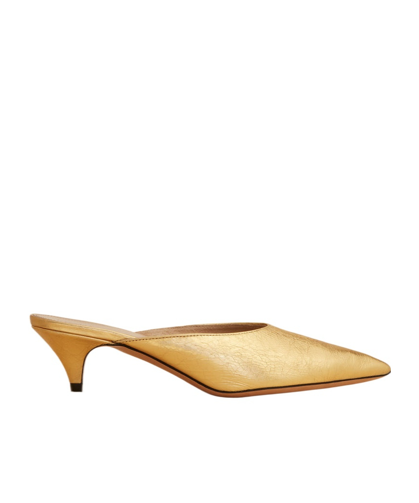 Khaite River Metallic Crinkled-leather Mules In Nude