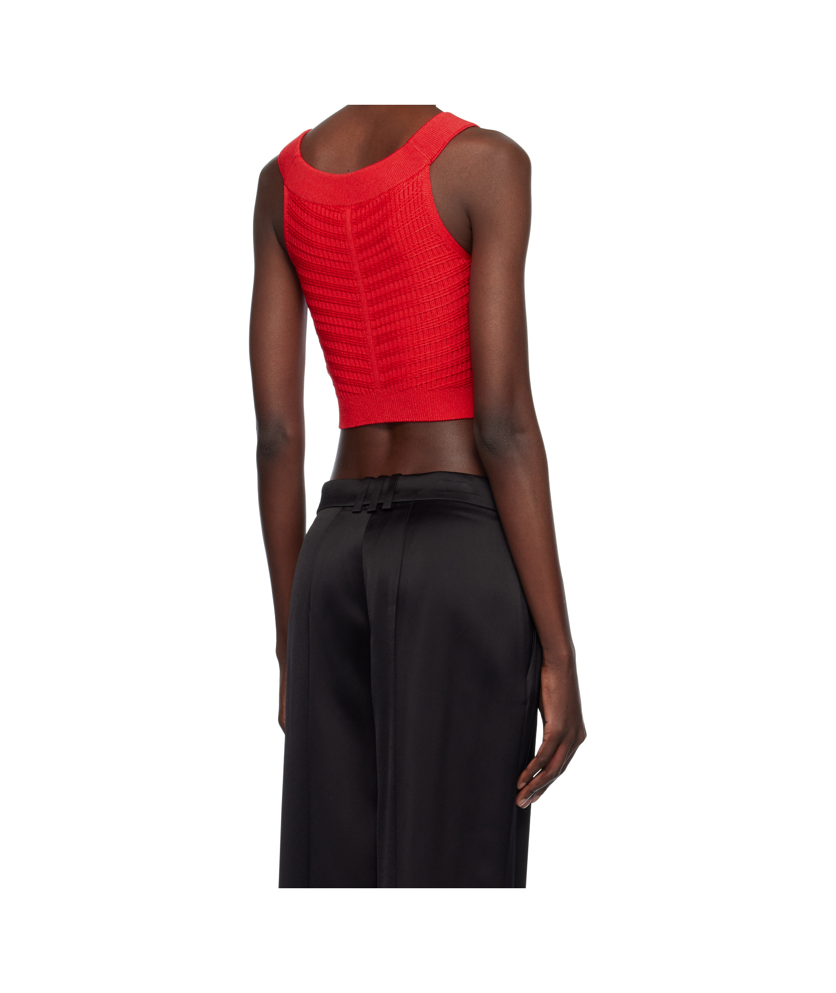 Balmain Red Buttoned Boatneck Knit Cropped Tank Top In Red