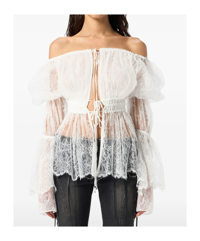 Blumarine Off-shoulder Lace Blouse In White
