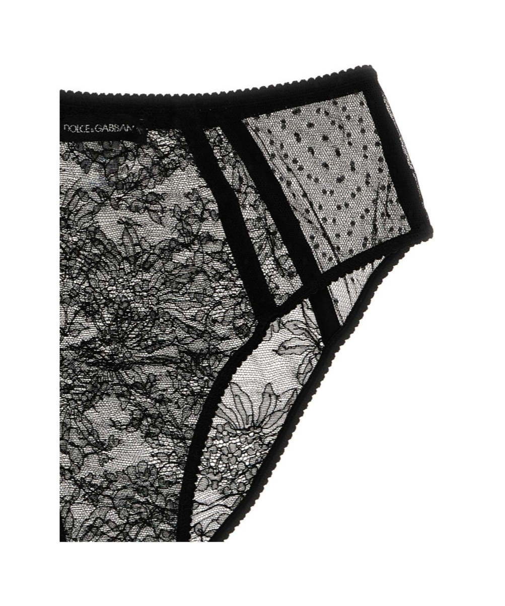 Dolce & Gabbana Lace Briefs High-waist Design Sheer Fabric In Black