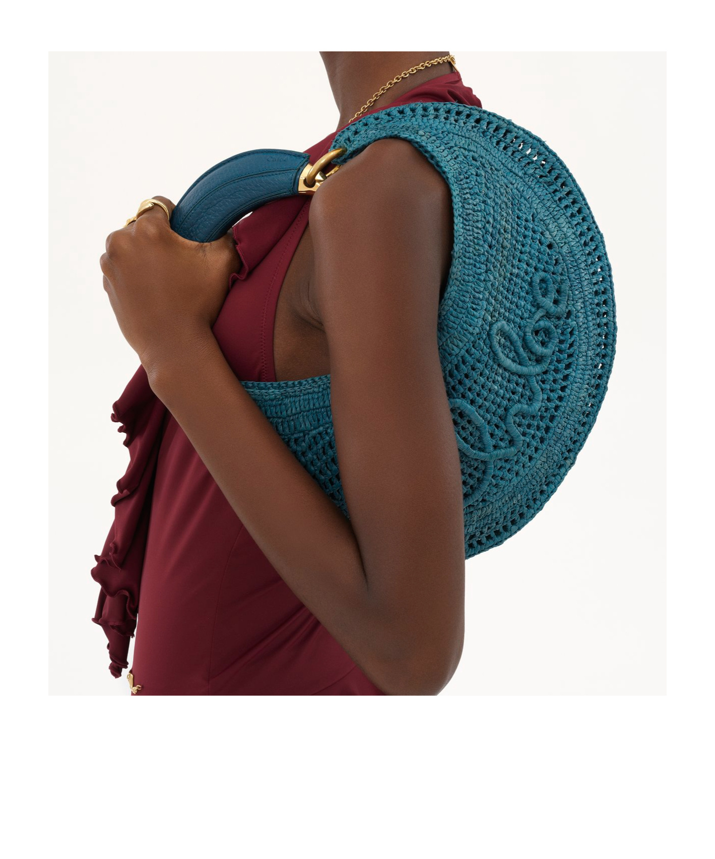 Chloé Summer Banana Top-handle Bag In Crochet Fabric In Blue
