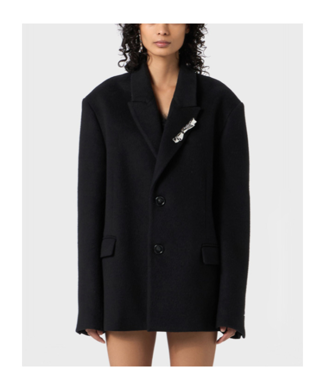 Blumarine Bijoux-pin Felted Coat In Black