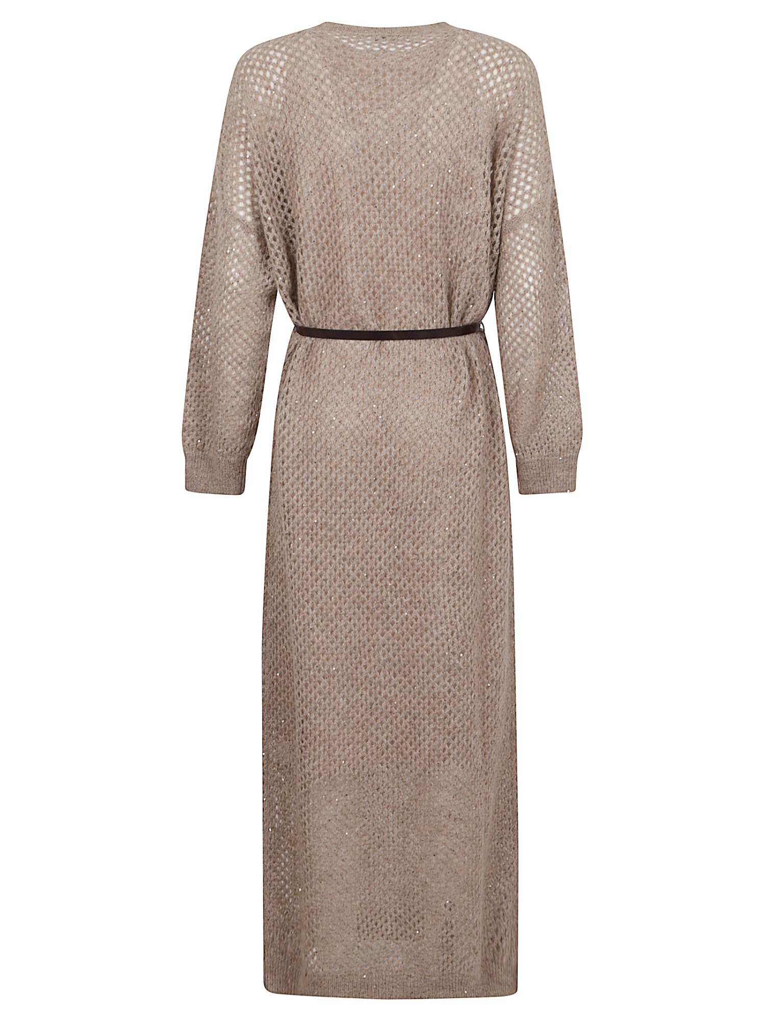 Brunello Cucinelli Knitted Midi Dress Dresses Beige In Nude