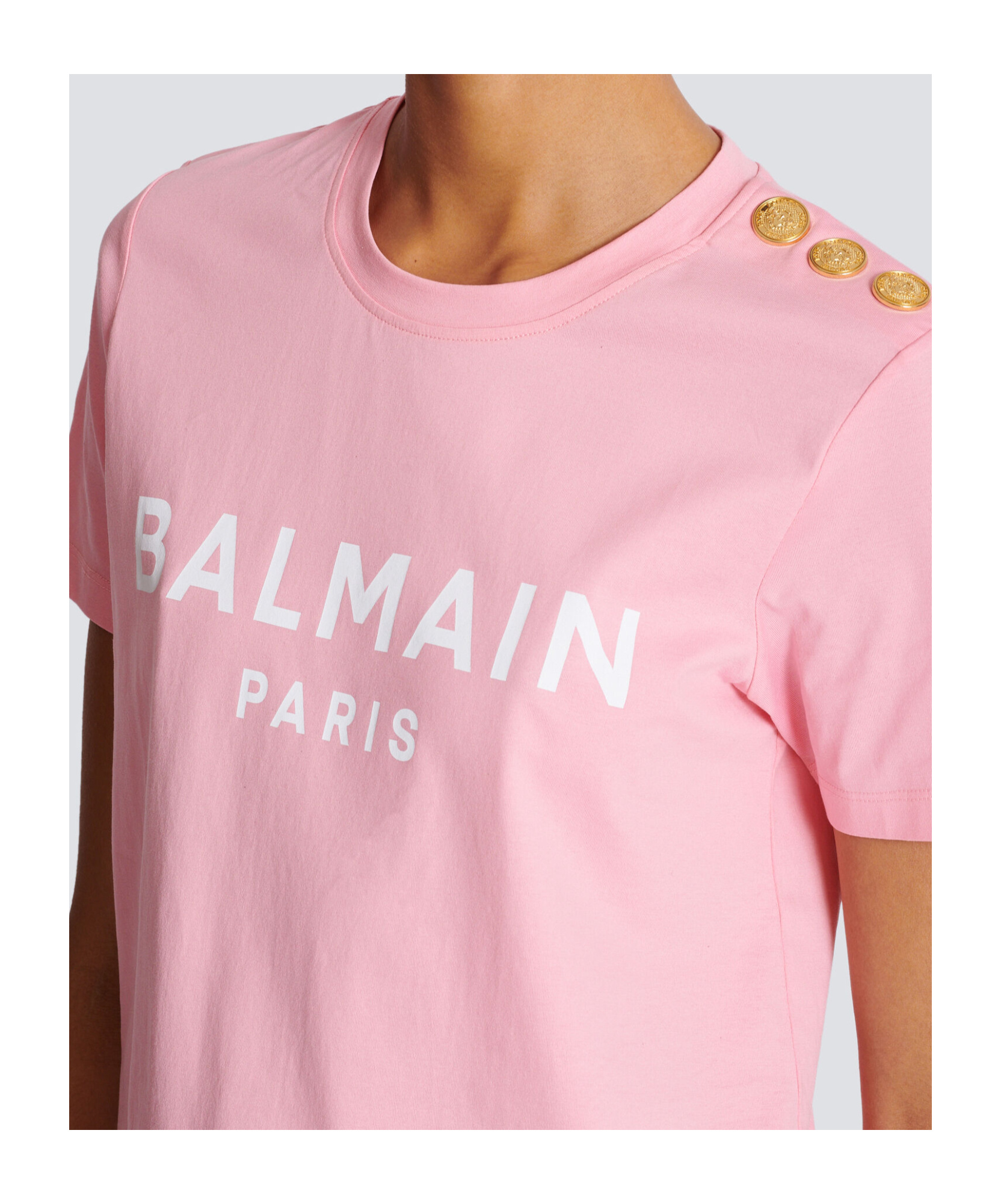 Shop Balmain T-shirt With Paris Print In Pink
