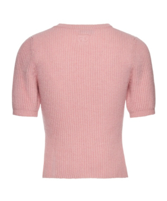Magda Butrym Short Sleeved Ribbed Knitwear Top In Pink