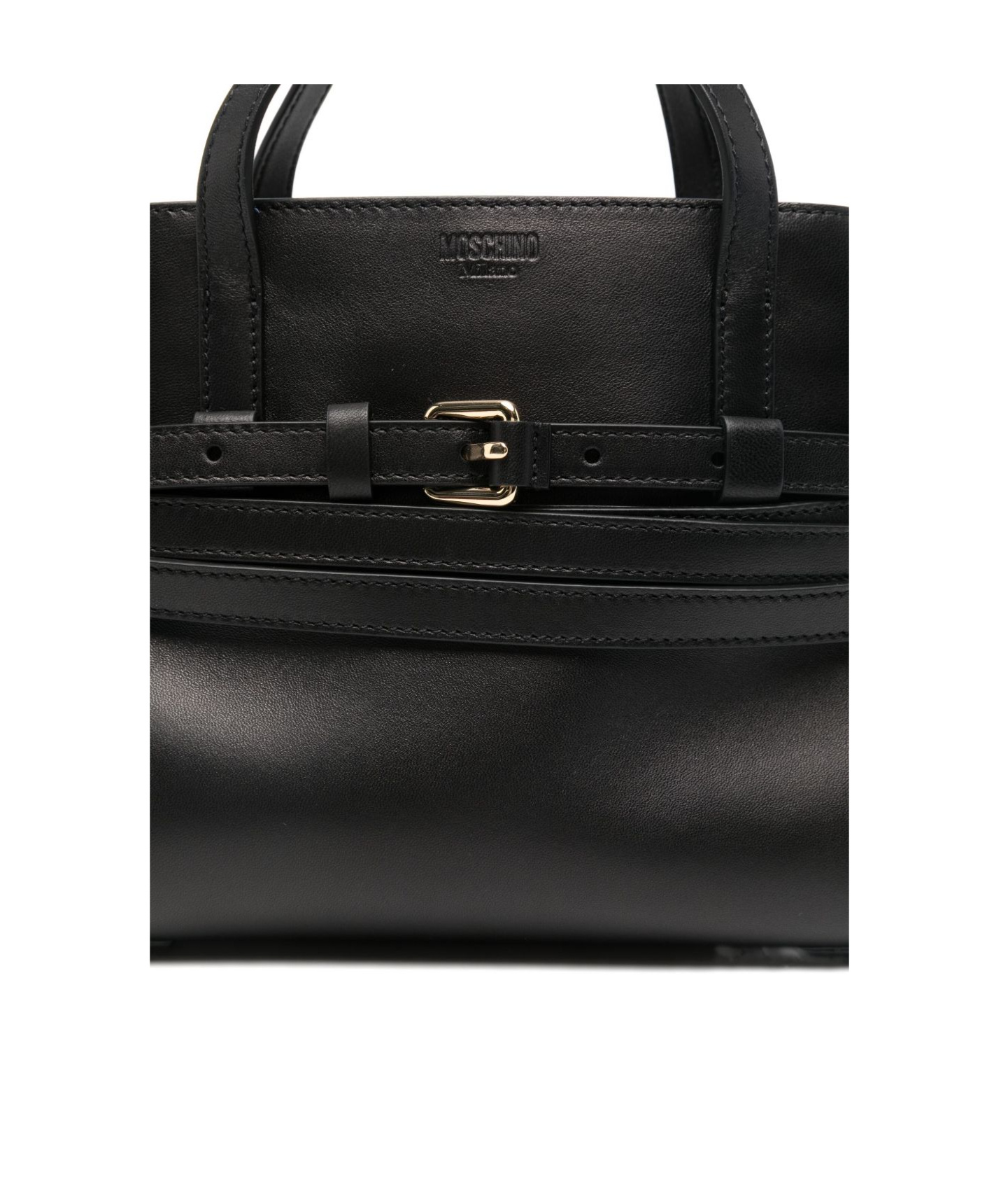 Moschino Logo Embossed Tie Me Handbag In Black